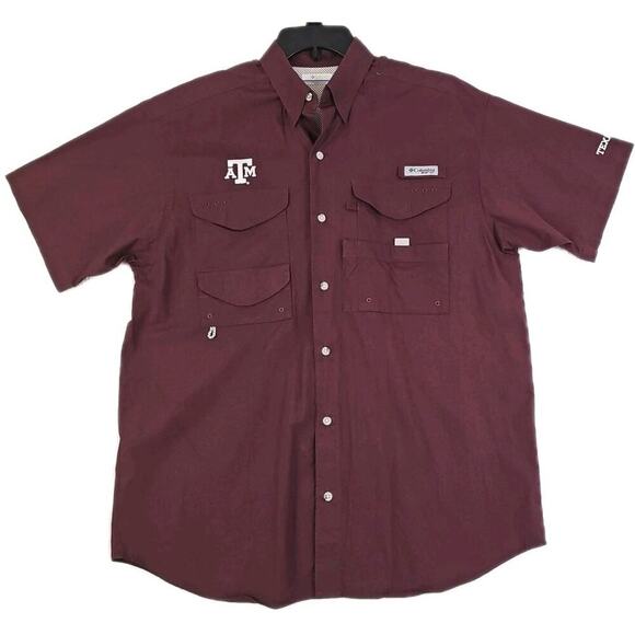 Columbia PHG ~Men's Size M~ Burgundy Vented Button Down Hunting Shirt Texas A&M - Picture 5 of 11